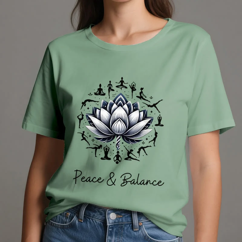 Olivenorma "PEACE & BALANCE" Lotus Yoga Tee Baumwoll-T-Shirt