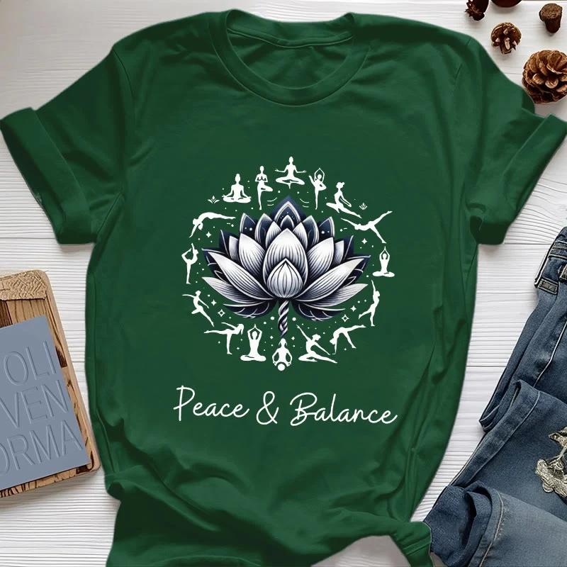 Olivenorma "PEACE & BALANCE" Lotus Yoga Tee Baumwoll-T-Shirt