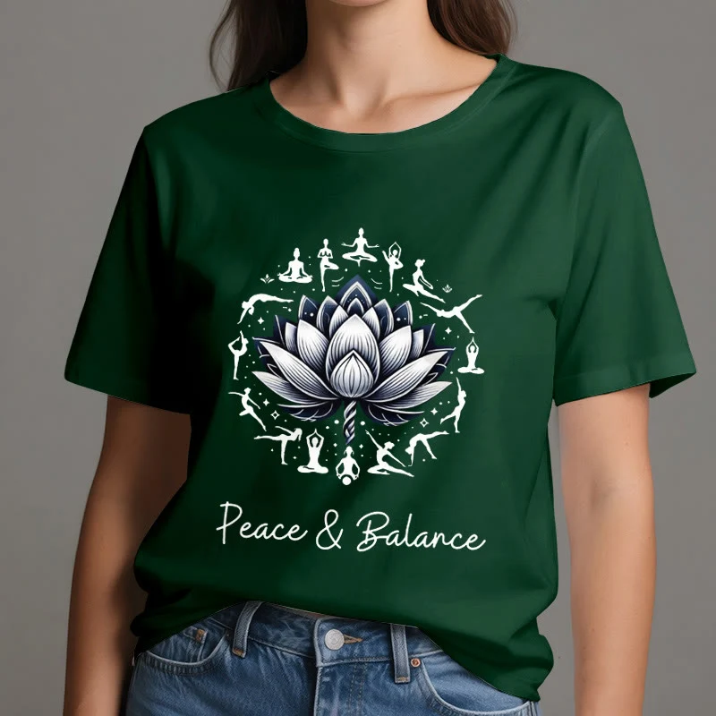 Olivenorma "PEACE & BALANCE" Lotus Yoga Tee Baumwoll-T-Shirt