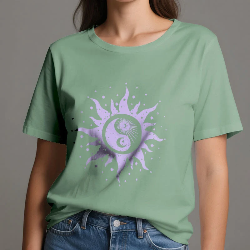 Olivenorma Yin Yang Mond Sonne Bequemes Baumwoll-T-Shirt