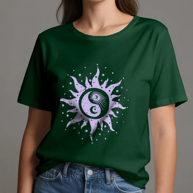 Olivenorma Yin Yang Mond Sonne Bequemes Baumwoll-T-Shirt