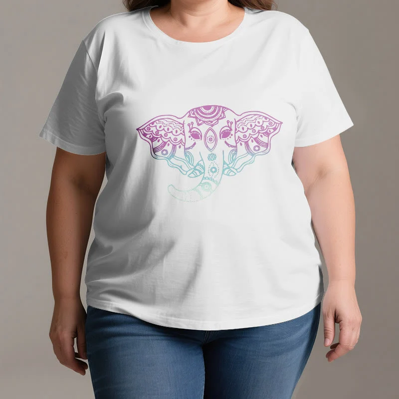 Olivenorma – Baumwoll-T-Shirt mit mystischem Elefanten-Mandala