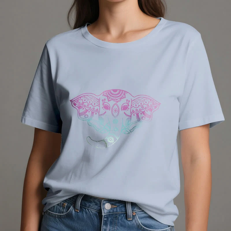 Olivenorma – Baumwoll-T-Shirt mit mystischem Elefanten-Mandala