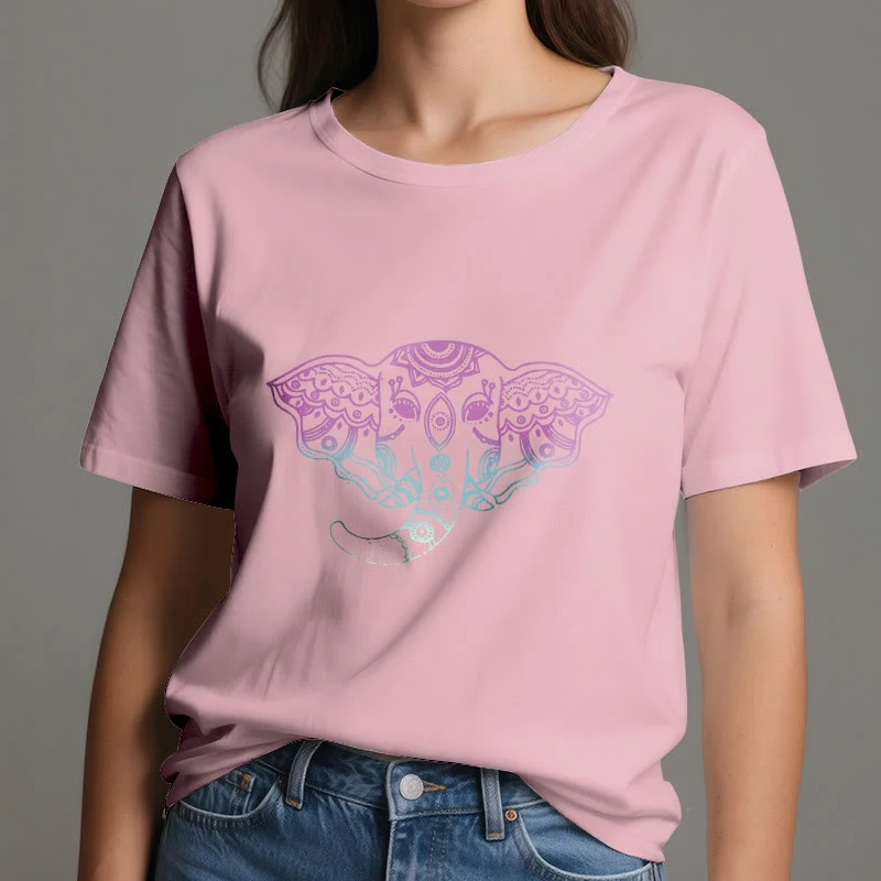 Olivenorma – Baumwoll-T-Shirt mit mystischem Elefanten-Mandala