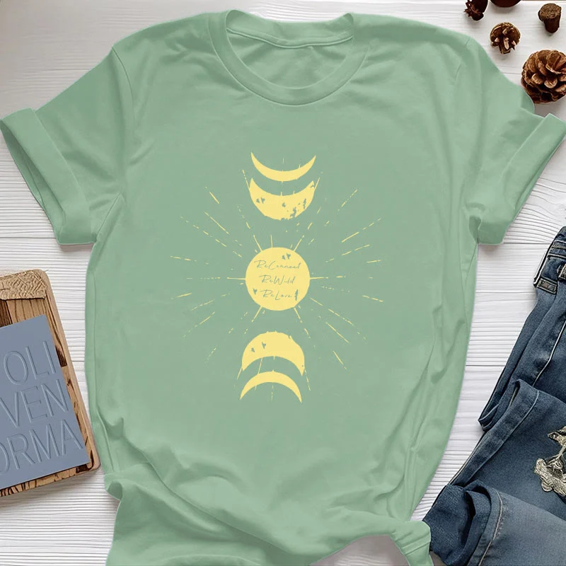 Olivenorma Mondphasen Yoga Baumwoll-T-Shirt