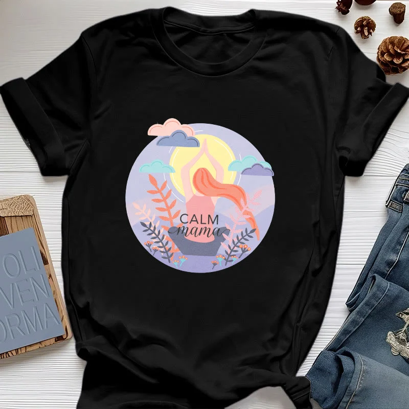 Olivenorma Yoga-T-Shirt mit „Calm Mama“-Print