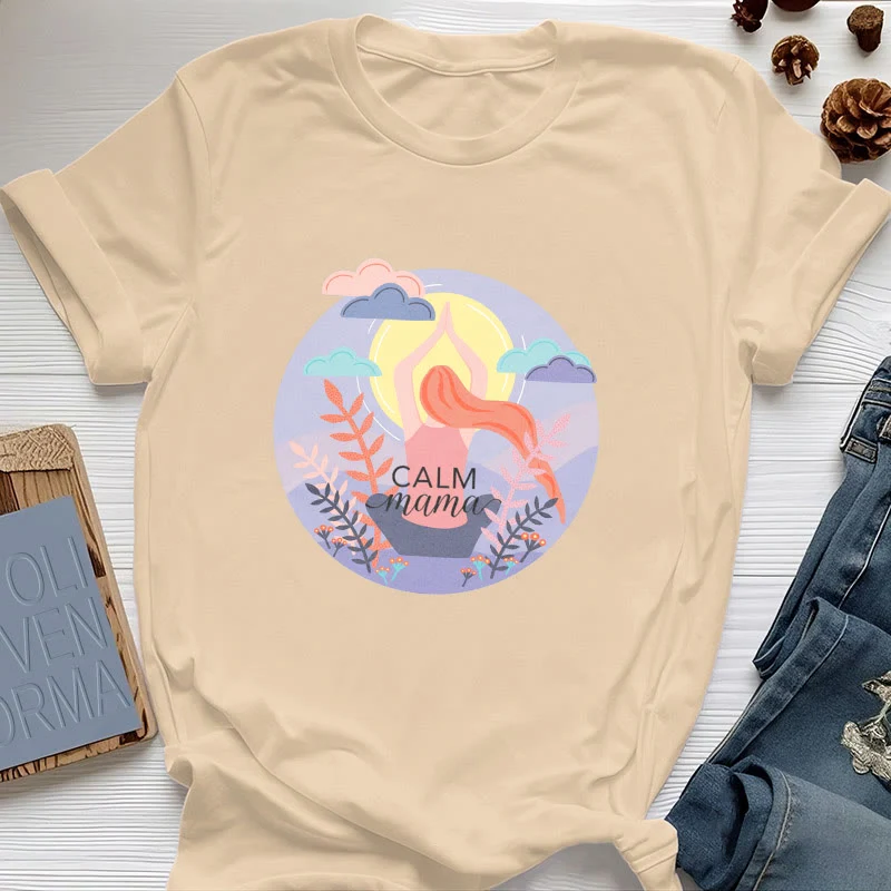 Olivenorma Yoga-T-Shirt mit „Calm Mama“-Print