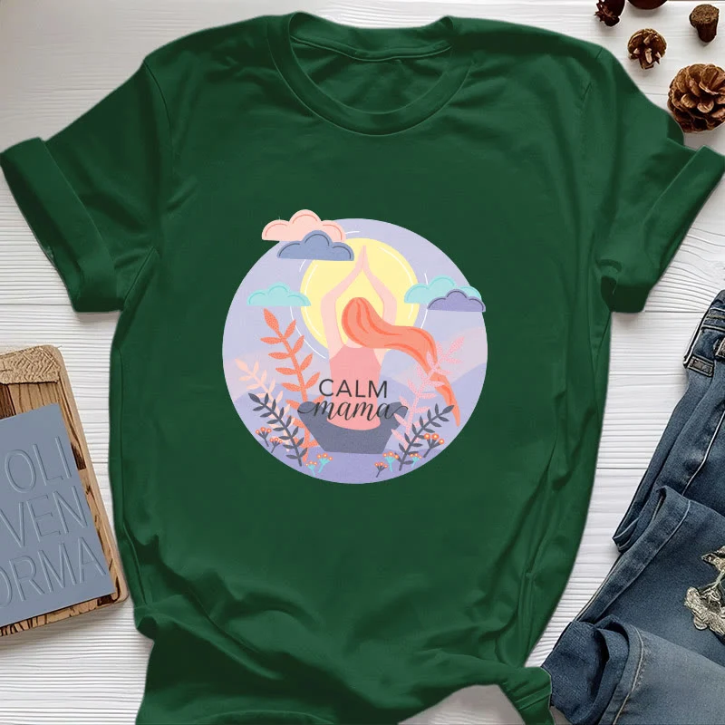 Olivenorma Yoga-T-Shirt mit „Calm Mama“-Print