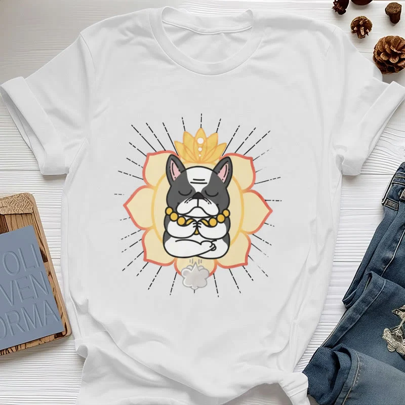 Olivenorma Yoga Meditation Französische Bulldogge Print T-Shirt