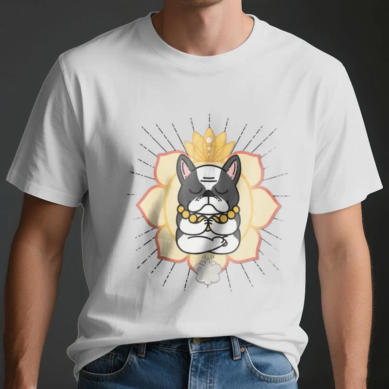 Olivenorma Yoga Meditation Französische Bulldogge Print T-Shirt