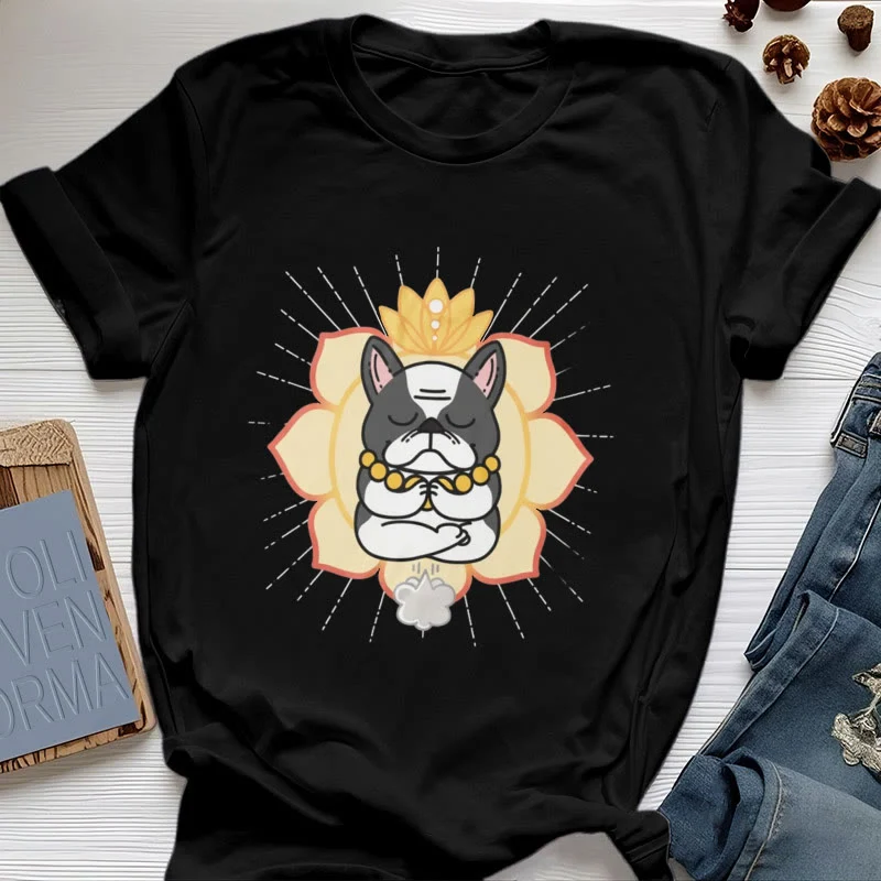 Olivenorma Yoga Meditation Französische Bulldogge Print T-Shirt