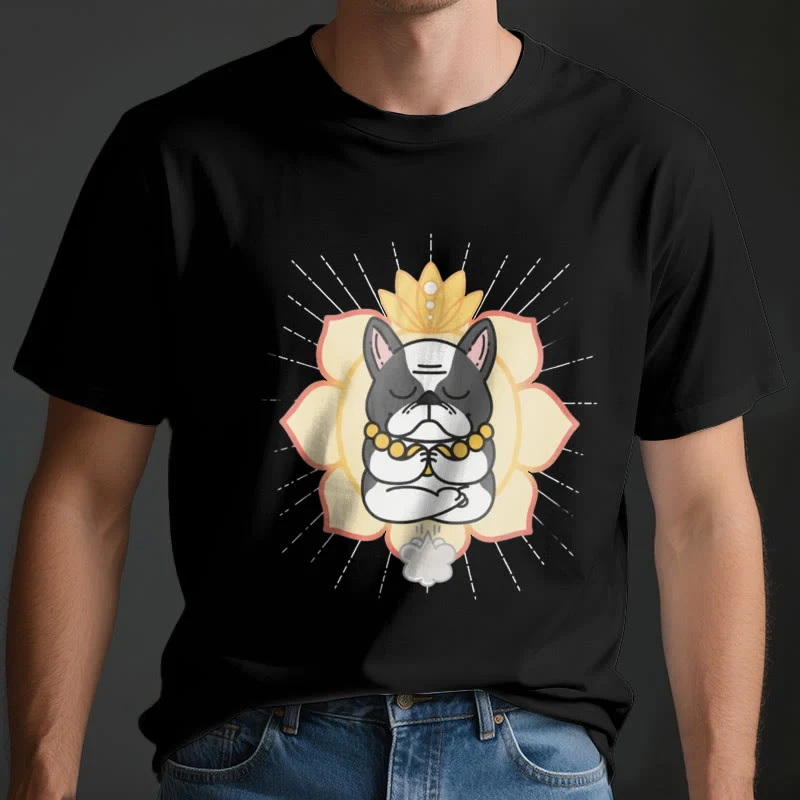 Olivenorma Yoga Meditation Französische Bulldogge Print T-Shirt