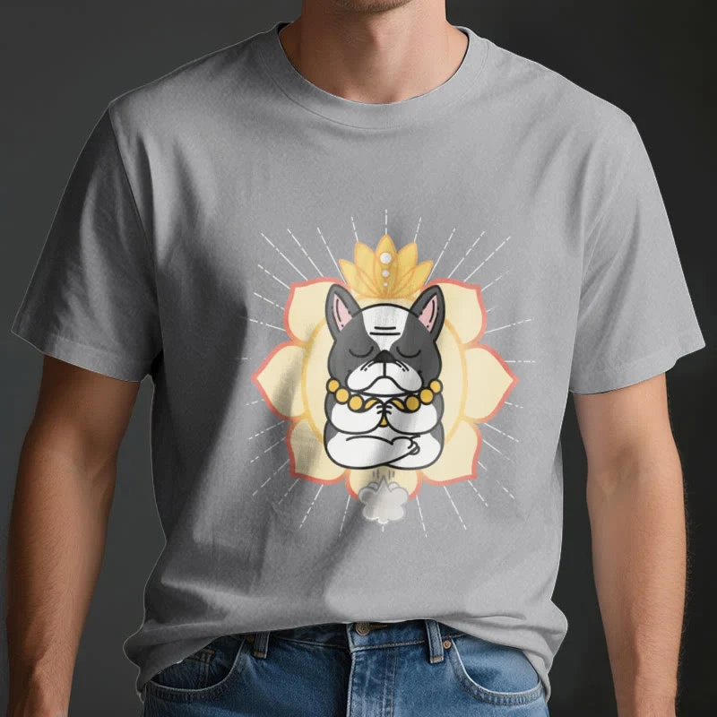 Olivenorma Yoga Meditation Französische Bulldogge Print T-Shirt