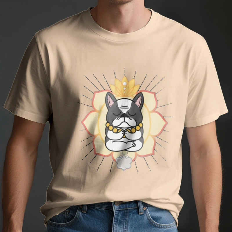 Olivenorma Yoga Meditation Französische Bulldogge Print T-Shirt