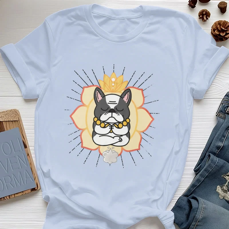 Olivenorma Yoga Meditation Französische Bulldogge Print T-Shirt
