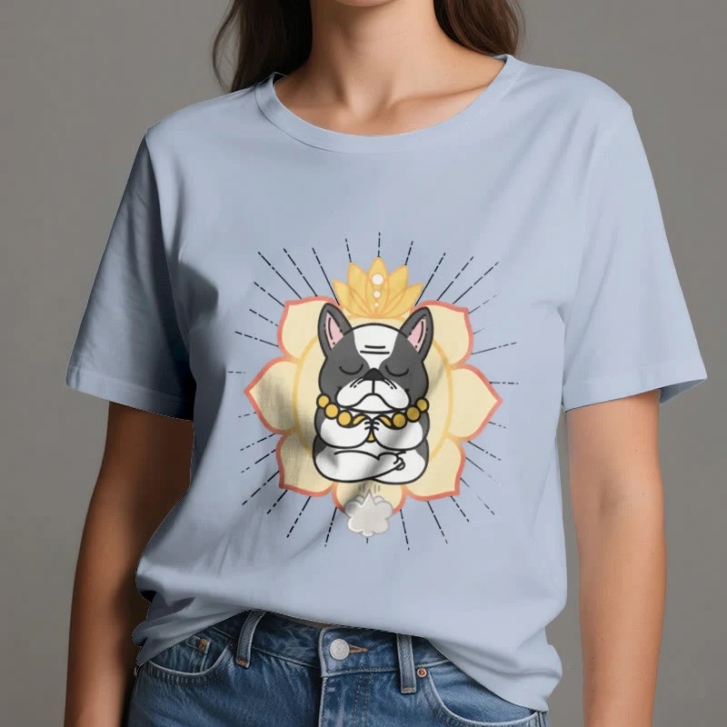 Olivenorma Yoga Meditation Französische Bulldogge Print T-Shirt