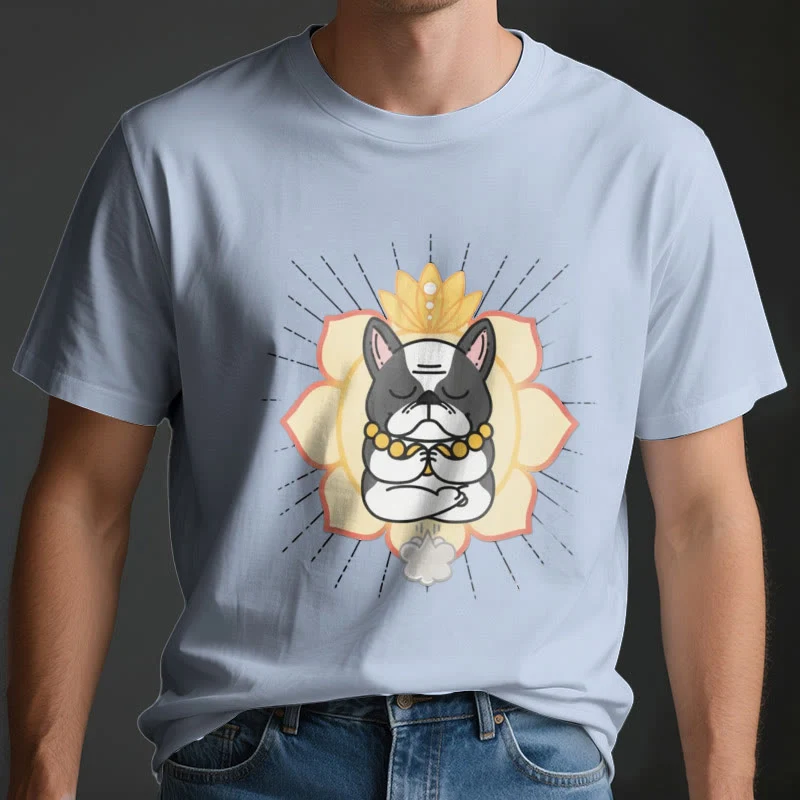 Olivenorma Yoga Meditation Französische Bulldogge Print T-Shirt