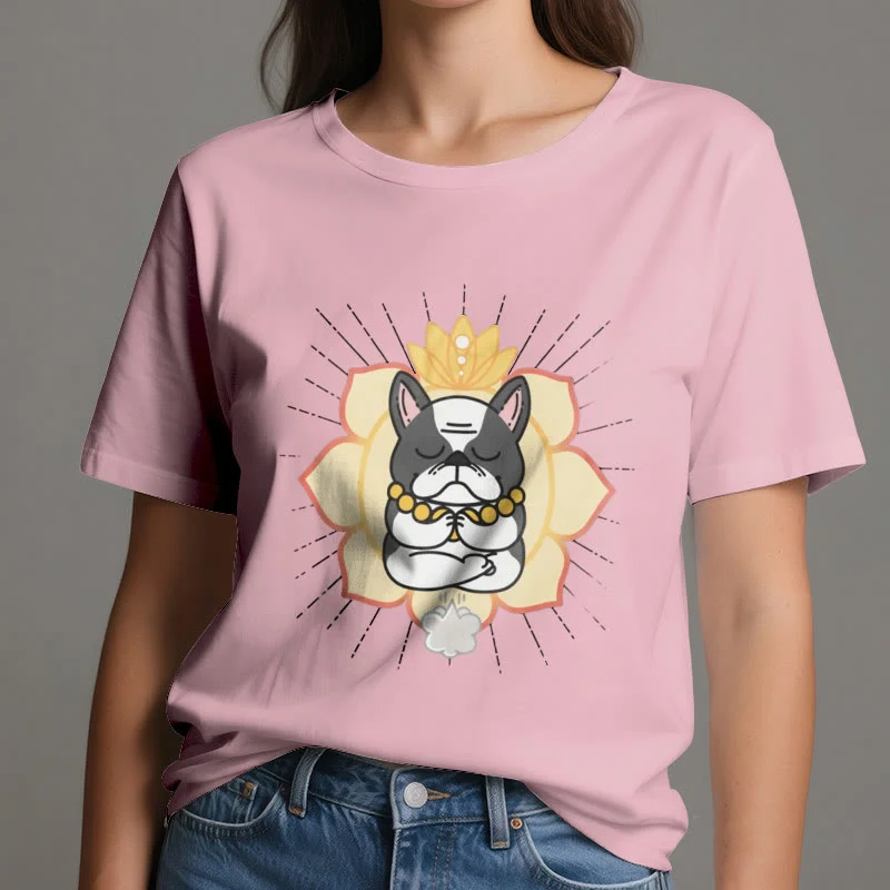 Olivenorma Yoga Meditation Französische Bulldogge Print T-Shirt