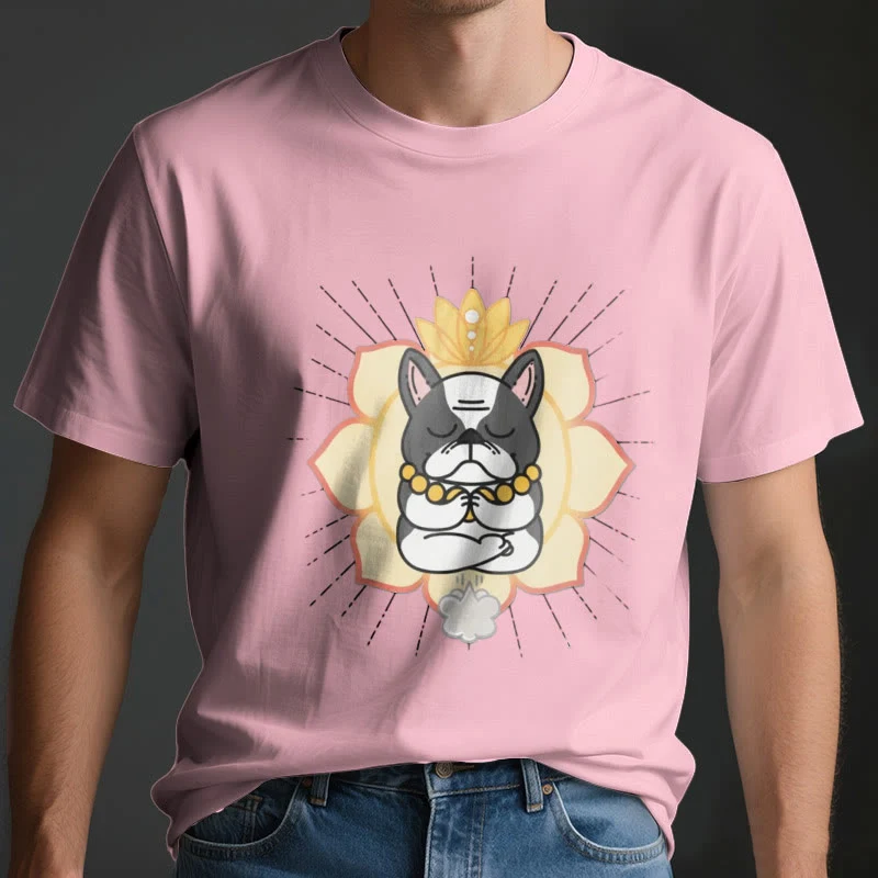 Olivenorma Yoga Meditation Französische Bulldogge Print T-Shirt