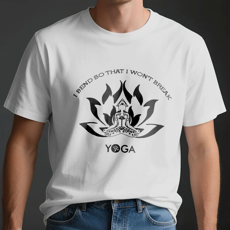 Olivenorma Yoga-T-Shirt „Ich beuge mich, damit ich nicht breche“