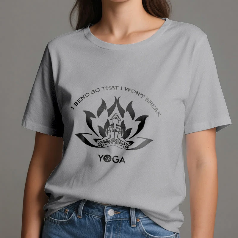 Olivenorma Yoga-T-Shirt „Ich beuge mich, damit ich nicht breche“