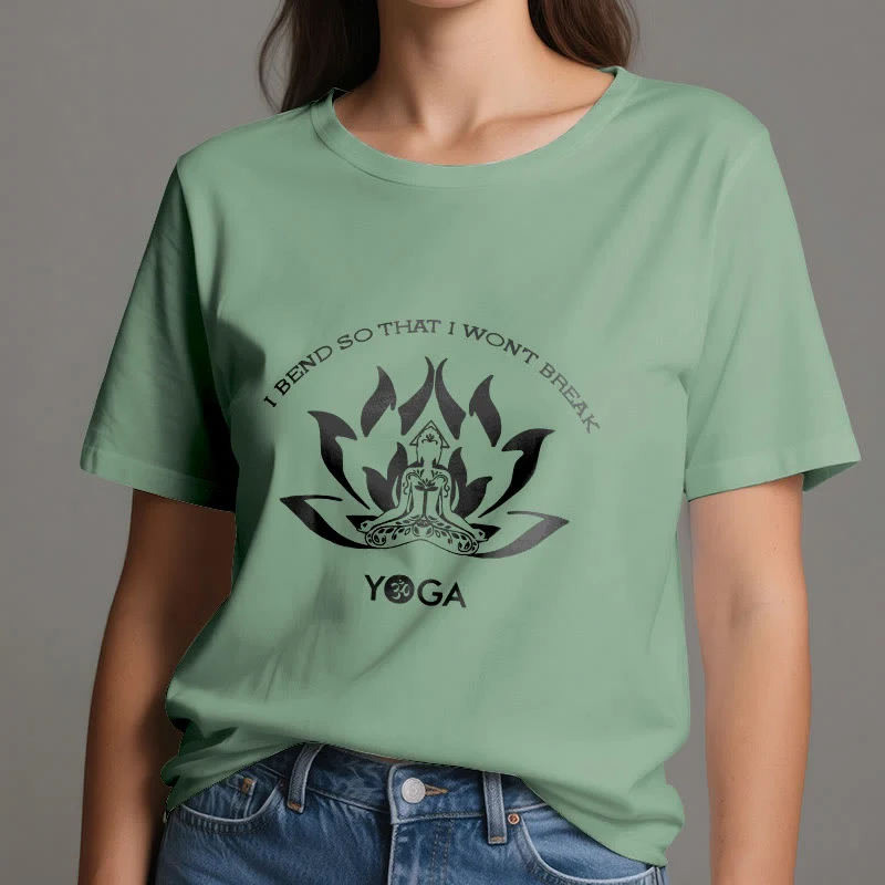 Olivenorma Yoga-T-Shirt „Ich beuge mich, damit ich nicht breche“