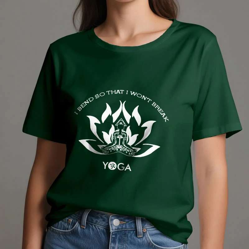 Olivenorma Yoga-T-Shirt „Ich beuge mich, damit ich nicht breche“