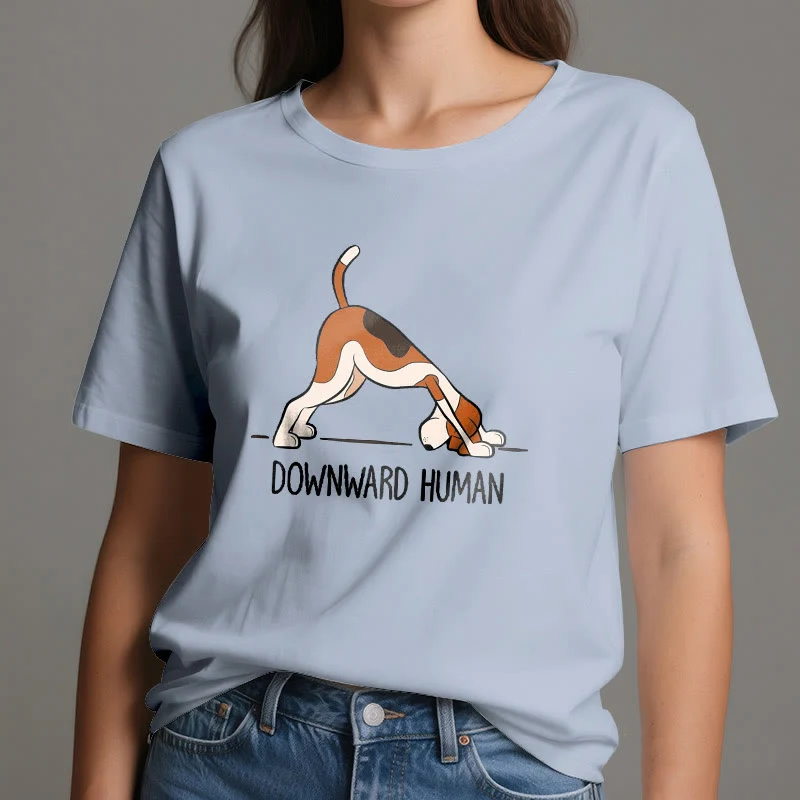 Olivenorma Yoga-T-Shirt mit abwärts gerichtetem Menschenmotiv