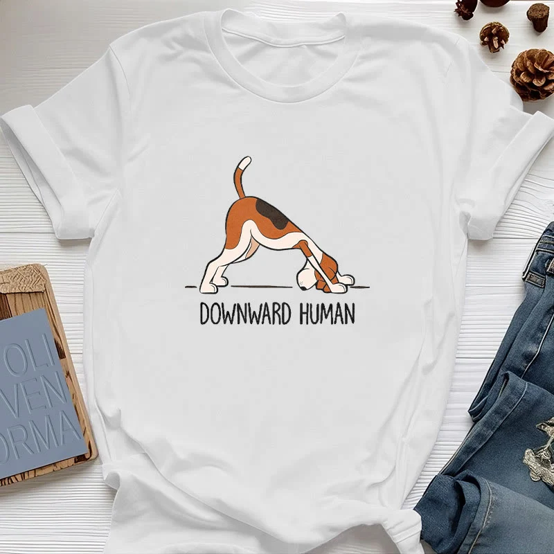 Olivenorma Yoga-T-Shirt mit abwärts gerichtetem Menschenmotiv