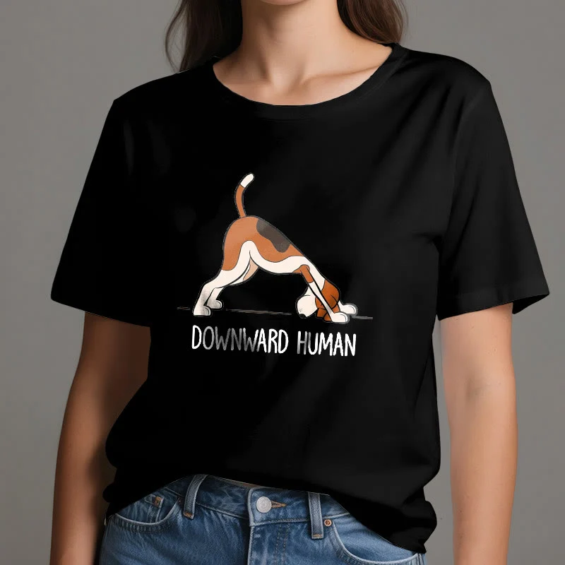 Olivenorma Yoga-T-Shirt mit abwärts gerichtetem Menschenmotiv