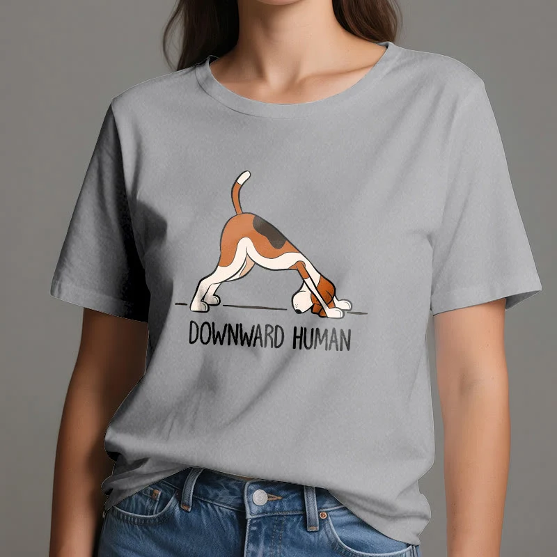 Olivenorma Yoga-T-Shirt mit abwärts gerichtetem Menschenmotiv