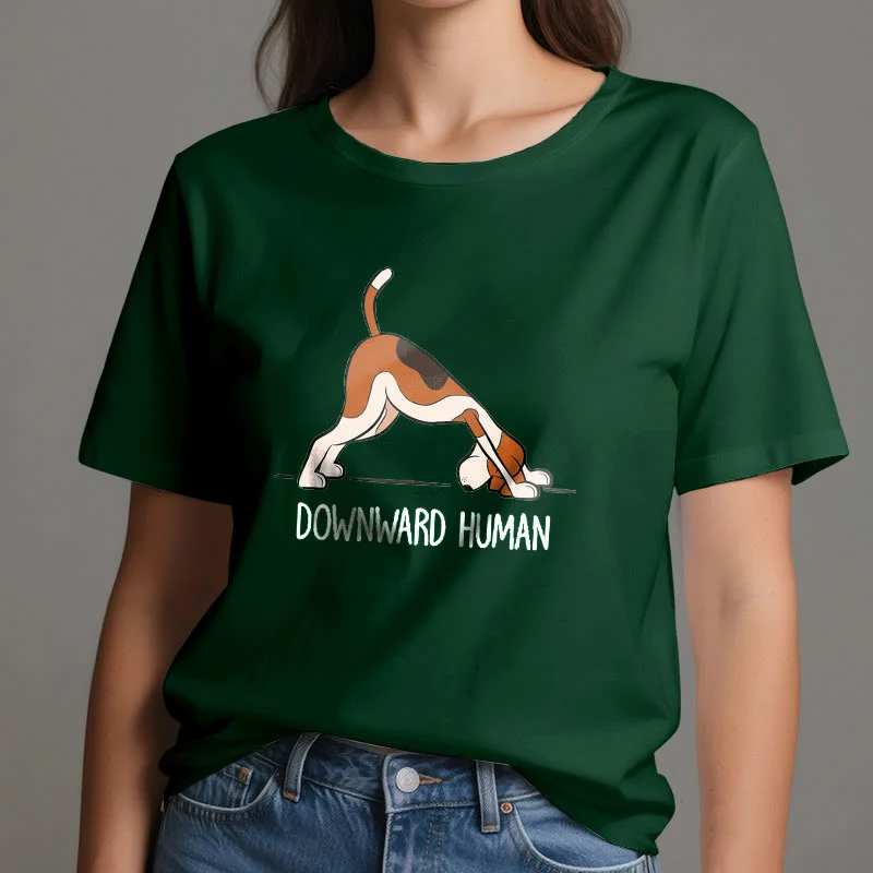 Olivenorma Yoga-T-Shirt mit abwärts gerichtetem Menschenmotiv