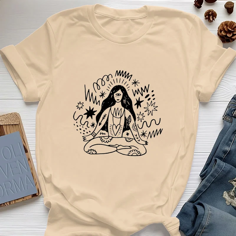 Olivenorma Graffiti Strichzeichnung Yoga Mädchen T-Shirt