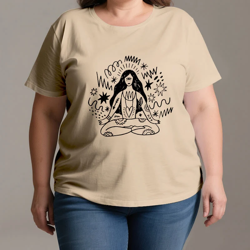 Olivenorma Graffiti Strichzeichnung Yoga Mädchen T-Shirt