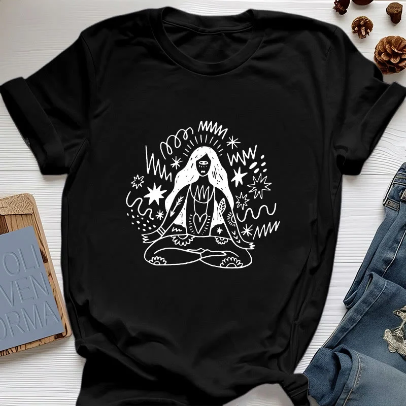 Olivenorma Graffiti Strichzeichnung Yoga Mädchen T-Shirt