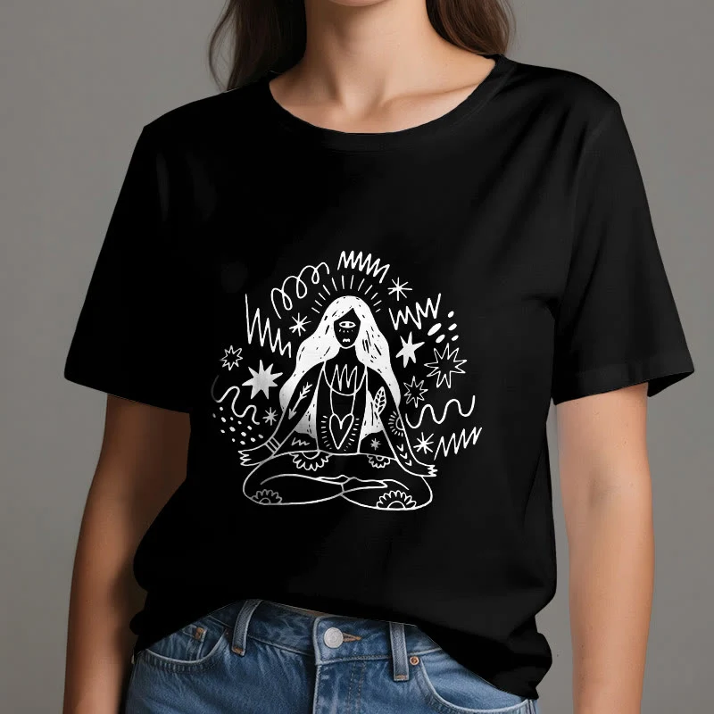 Olivenorma Graffiti Strichzeichnung Yoga Mädchen T-Shirt