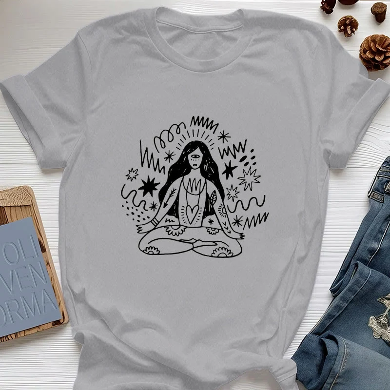 Olivenorma Graffiti Strichzeichnung Yoga Mädchen T-Shirt