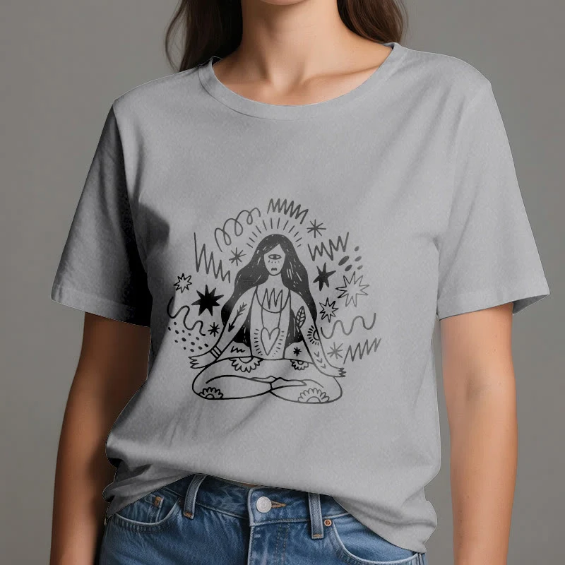 Olivenorma Graffiti Strichzeichnung Yoga Mädchen T-Shirt