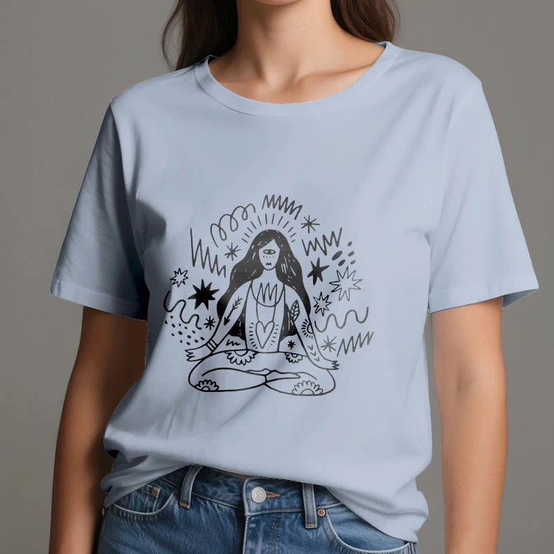 Olivenorma Graffiti Strichzeichnung Yoga Mädchen T-Shirt