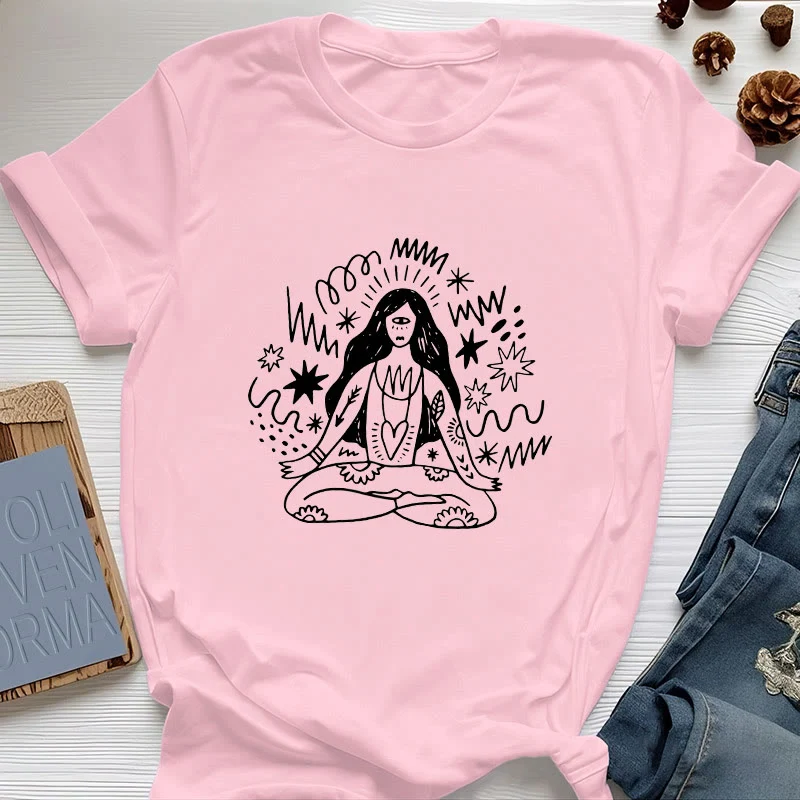 Olivenorma Graffiti Strichzeichnung Yoga Mädchen T-Shirt