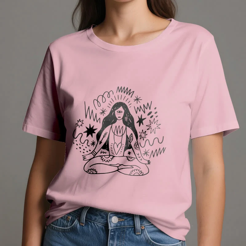 Olivenorma Graffiti Strichzeichnung Yoga Mädchen T-Shirt