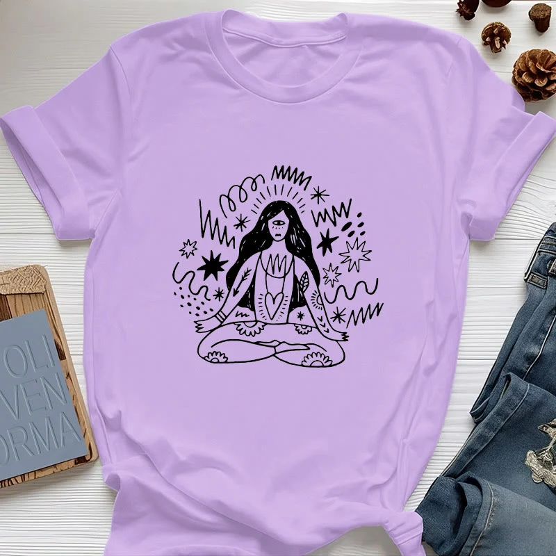 Olivenorma Graffiti Strichzeichnung Yoga Mädchen T-Shirt