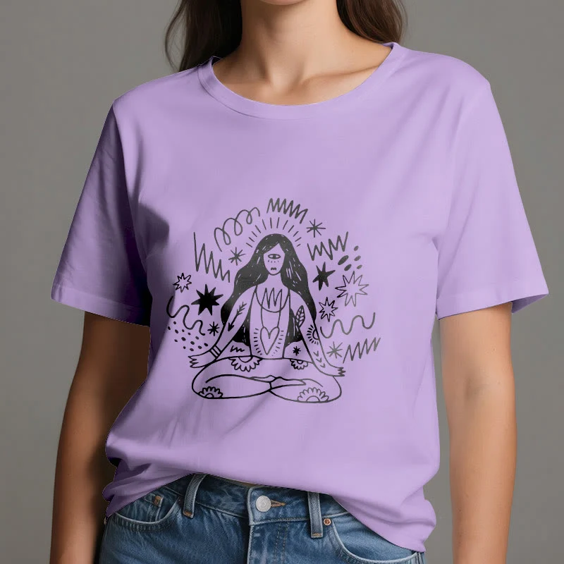 Olivenorma Graffiti Strichzeichnung Yoga Mädchen T-Shirt