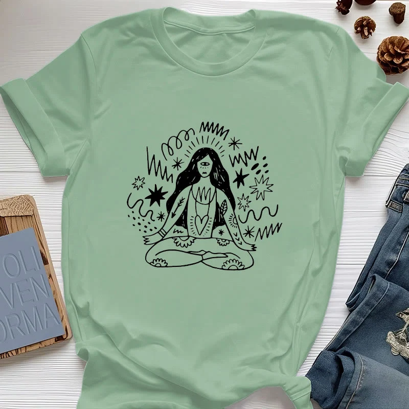 Olivenorma Graffiti Strichzeichnung Yoga Mädchen T-Shirt