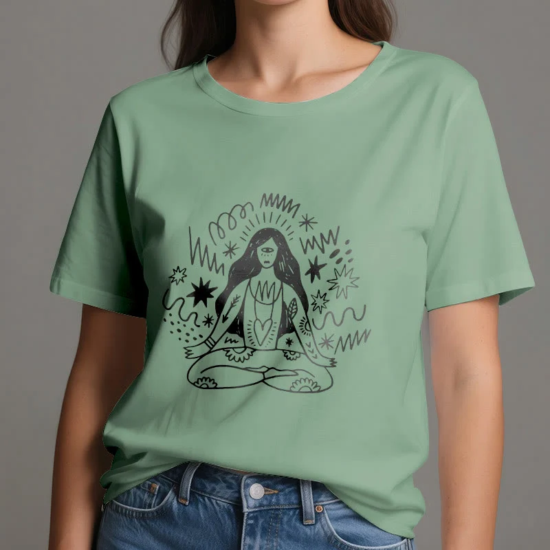 Olivenorma Graffiti Strichzeichnung Yoga Mädchen T-Shirt