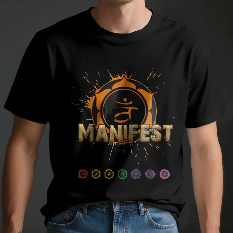 Olivenorma Unisex "MANIFEST" Halschakra Kurzärmeliges T-Shirt