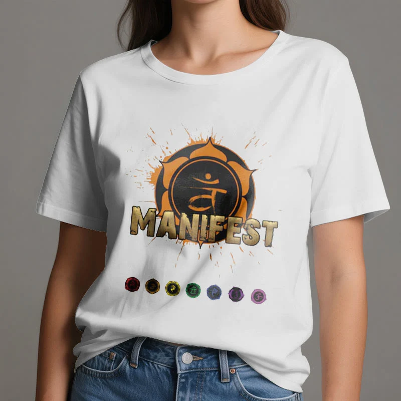 Olivenorma Unisex "MANIFEST" Halschakra Kurzärmeliges T-Shirt