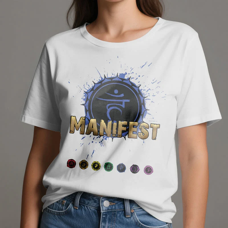 Olivenorma Unisex "MANIFEST" Halschakra Kurzärmeliges T-Shirt