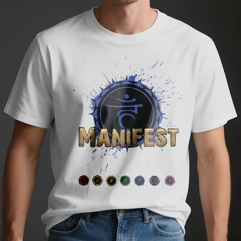 Olivenorma Unisex "MANIFEST" Halschakra Kurzärmeliges T-Shirt