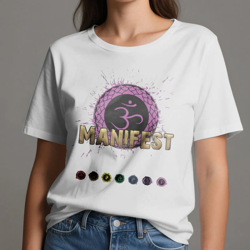 Olivenorma Unisex "MANIFEST" Halschakra Kurzärmeliges T-Shirt